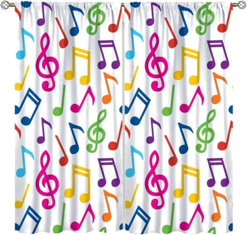 Vorhang Blickdicht Gardinen Mit Ösen - 2 Stücke 140X160 cm (B + H) Verdunklungsvorhänge 3D Musiknoten Muster Thermovorhang Für Kinderzimmer Wohnzimmer Schlafzimmer Weihnachtsgardinen-814934875