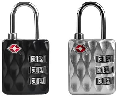 UP Security TSA Locks for Luggage, Small Padlock Combination for Locker, Luggage Locks TSA Approved, Combo Padlock, for Gym Locker, Suitcase Zipper, Gun Case, Storage Unit (Black+Silver)