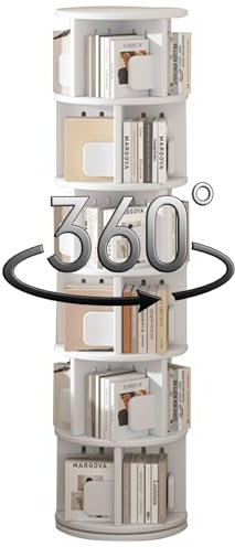 Multifunktionales drehbares Bücherregal mit mehrstufiger Aufbewahrung und Tragstabilität für Wohnzimmer, Schlafzimmer, Büro und Arbeitszimmer, Weiß (193 x 45,5 cm)