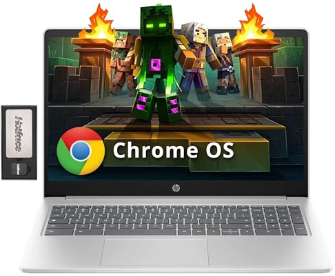 HP 15.6 HD Anti-Glare Chromebook Laptop, Intel Pentium N200, 8GB LPDDR5, 224GB Storage (64GB eMMC+160GB Docking Station Set), Intel UHD Graphics, Num Pad, 720p Camera, Wi-Fi 6, Chrome OS, Silver