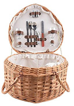 BGFYUSF Picknickkorb aus Weide mit Service für 2， mit Tellern， Weingläsern， Besteck und Korkenzieher， Picknickzeit，
