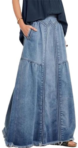 seiveini Faldas de Mezclilla para Mujer Larga Falda Vaquera Cintura Alta Verano Vintage B Azul Claro XL