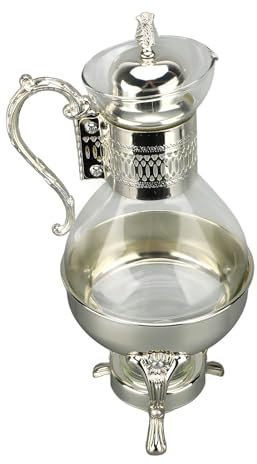 Set teiera in vetro, con caraffa per caffè, dal design vintage, per casa e ufficio (argento)