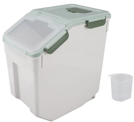 Rice Dispenser, Easy Open Lid Rice Storage Container with Measuring Cup, Household Cereal Dispenser Bucket for Kitchen Pantry Organization (15kg / 33.1lb)