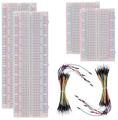 Sirxlevcy Solderless Breadboard Kit 2 Pcs 830 Tie Points + 2Pcs 400 Tie Points + 2 Set 65Pcs Flexible Breadboard Jumper Wires