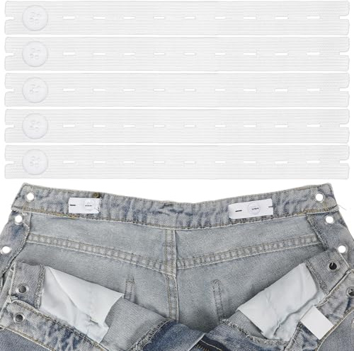 10 Stück Hosenversteller Elastisch Hosen Verstellbare Elastischer Hosenbund Enger Machen Clip Hosenspanner Hosenknöpfe zum Nähbandspule mit Knopflöchern für Damen Herren Hosen Jeans(Weiß)
