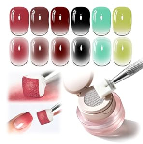 JODSONE Nagelkit med 6 färger med pulverpenna och 50 svampar, skimrande nageldesign för franska nails, UV-gelpolish för mört, gör-det-själv-manikyrset med sponge