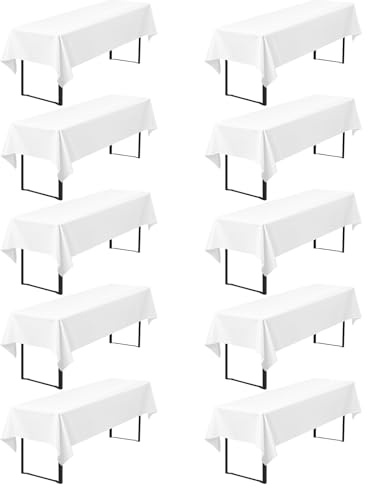 10er Pack Biertischdecken 260x110 cm, Weiß – Undurchsichtige Polyester-Tischdecken, waschbar für Festzelte & Outdoor (Weiß)