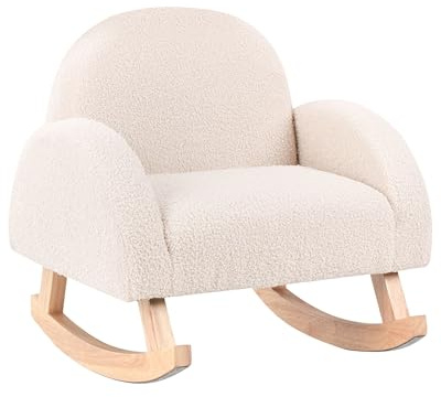 Beliani Silla Mecedora Infantil de bouclé con Patas de Madera para niños Interior Beige Claro Hug