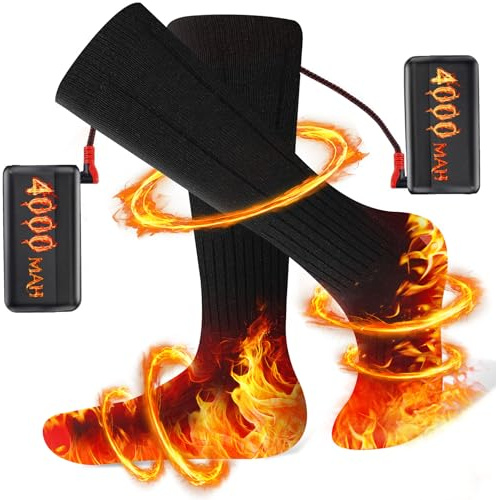 CaiQiXuan Beheizbare Socken Damen Herren, Wiederaufladbare Heizsocken mit 4000mAh Akku 3 Heizstufen, Beheizte Socken Warme Socken Fusswärmer, Socken Beheizbar für Wintersport Skifahren Schwarz