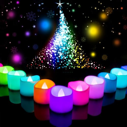 Homemory Lot de 24 bougies chauffe-plat à 7 couleurs changeantes, bougies LED à piles sans flamme à longue durée avec effet scintillement, pour la décoration de fête et de festival
