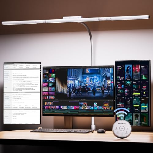 EYOCEAN Lampe de bureau à 3 sources lumineuses, 24 W, 100 cm, lumière du jour, avec télécommande, lampe d'écran à intensité variable, lampe de bureau à col de cygne