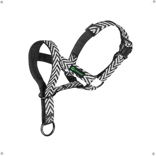 Hundehalfter aus Weichem Nylon mit Buchstabenmuster, Hundehalsband mit Weichem Nylon, Bequeme Passform für Kleine, Mittlere und Große Hunde, Verstellbar, Verhindert das Ziehen(S, Vstil Schwarz)