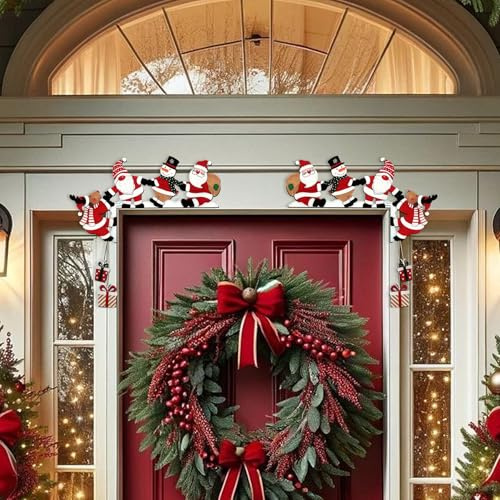 2 Stück Creative Türrahmen Deko Weihnachten, ZoneYan Türdeko Weihnachten, Holz Weihnachtsdeko Tür, Weihnachtsmann Türecke Dekoration, Dekoration Weihnachtsecktürrahmen, Türrahmen Deko Weihnachts