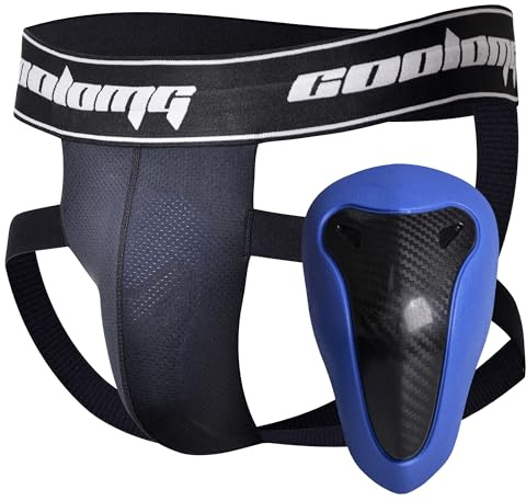 COOLOMG MMA-Suspensor mit Cup für Männer Erwachsene 4-Strap-Sport-Suspensor mit Tiefschutz für BJJ, Boxen, Rugby, Ringen Schwarz M