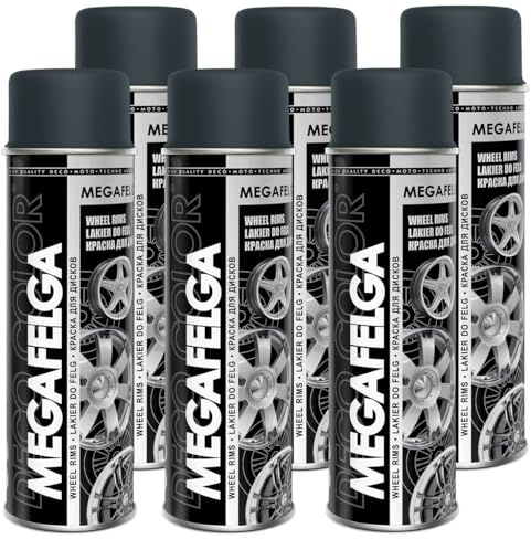 Deco Color 6er Sparpack MEGAFELGA 500ml - Felgenlack - Lackspray für Alufelgen und Stahlfelgen (6 Dosen 500ml Felgenlack Grau)