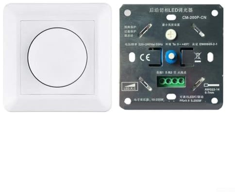Dimmer LED con controllo rotante per regolazione della luce tremolante, compatibile con LED e fino a 200 W, dimensioni standard per una facile installazione