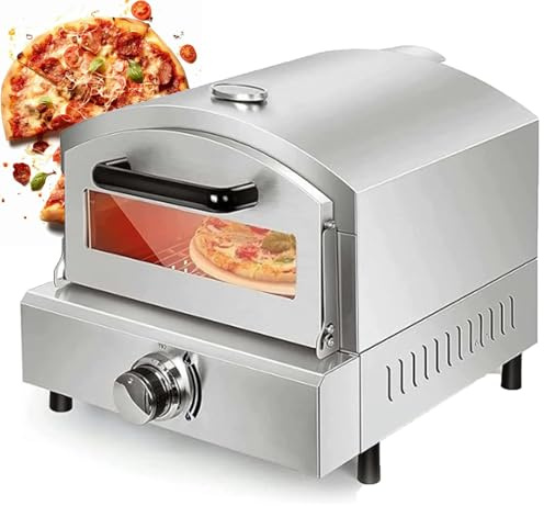 Forno portatile per pizza a gas, multi-combustibile per esterni, con termometro, tubo del gas e pietra per pizza, riscalda fino a 537,8 °C, in acciaio inox, per cortile o campeggio