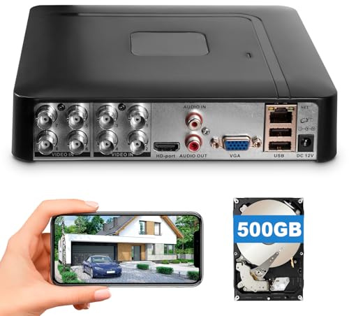 Douevo 1080p 8 Channel Security DVR Recorder with 500GB Hard Drive, H.265+ 8CH Surveillance Digital Video Recorder,Hybrid 5-in-1 (TVI/AHD/CVI/CVBS/IPC) CCTV DVR for Security Camera,Easy Remote Access