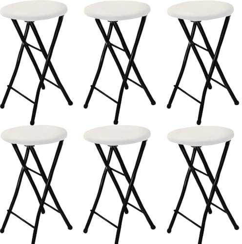 CASA HEAVEN 70 cm, 6 sgabelli da bar pieghevoli, stabili e resistenti, 100 kg, metallo-plastica, design elegante in nero/bianco, perfetto per cucina, bar ed eventi