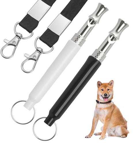 Aihoom 2 pcs Silbato UltrasóNico para Perros, Antiladridos Ajustable, Alta Frecuencia, Accesorio de Adiestramiento con CordóN, Ideal para Todas Las Razas, Entrenamiento Silencioso