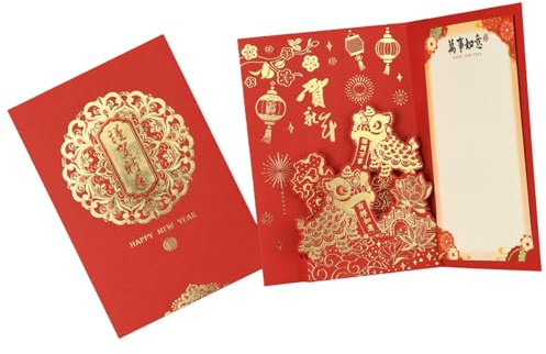 YIZITU Tarjeta De Felicitación Emergente De Año Nuevo Chino Artesanía De Dimensional Para La Celebración Del Festival De Recuerdos Culturales Modernos Tarjeta De Año Nuevo De Estilo Chino