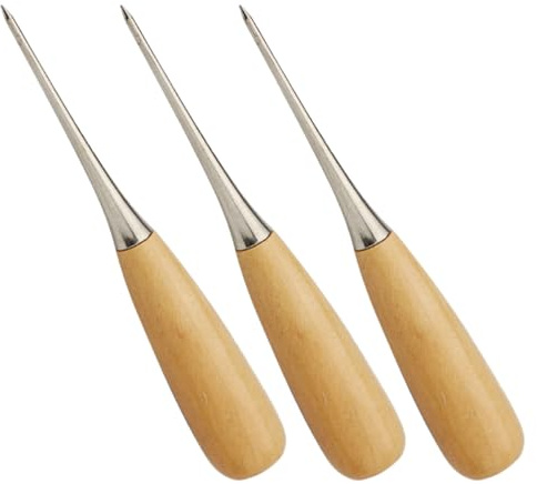 TOKIDNY 3 Pezzi Punteruoli per Cucito con Manico in Legno Ergonomico Strumenti DIY per Lavori in Pelle e Tessuti Leggeri e Portatili per Artigianato e Riparazioni Manuali