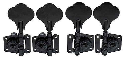 Musiclily Basic 2L2R Offen Gear Bass Mechaniken Tuners Tuning Pegs Machine Heads Set für Ibanez Style E-Bass, Schwarz | Clover Button,für Ibanez Style E-Bass