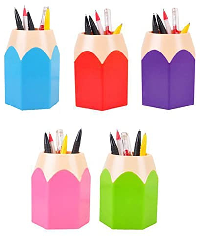 Flybuild Lot de 5 Assortd Couleur Stylo Vase Pot à crayons Maquillage Brosse Support Organiseur de bureau papeterie organiseurs Blue,Green,Pink,Purple,Red