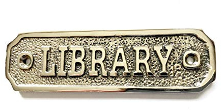 LIBRARY Door Sign Solid Brass with a Shiny Nickel Silver Finish 13.5 x 3.2 cm comes with Screws Home Hotel etc DSN-7-N