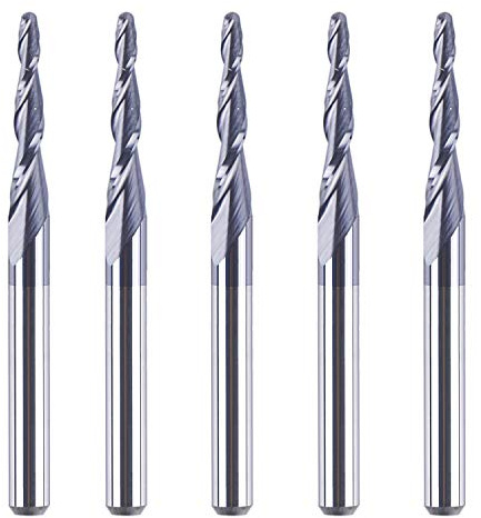 SpeTool 5 Pieces 0.75MM Tip Radius (1.5mm Diameter) Tapered Ball Nose Carbide Router bits 1/8 inch Shank for Wood Carving 3D Engrave with TiAlN Coated