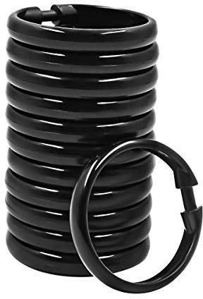 Shower Curtain Rings Plastic Curtain O Rings Hook Hanger Bath Drape Loop Clip Glide 12 Pack (O Rings Black)