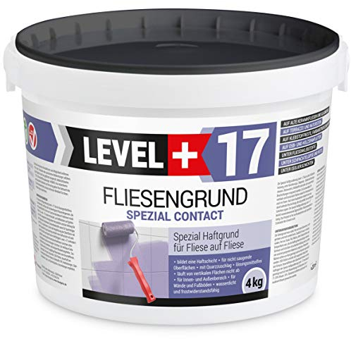 Level Plus 17 Fliesengrund 4 kg Fliese auf Fliese Spezial Haftgrund Fliesengrundierung Quarzgrund Contact Blau für Innen Außen, Haftvermittler Frostbeständig und wasserabweisend