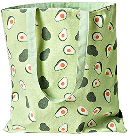 ASFINS Borsa Tote Tela, Borsa di Tela Donna Borsa Shopper Cotone, Doppia Faccia, per Uscire Shopping, 40cm x 36cm (Avocado Verde)