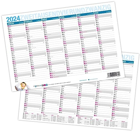 itenga Jahresplaner Kalender 2026 Tafelkalender Wandkalender klein DIN A5 stabile Ausführung - beidseitig bedruckt jede Seite 6 Monate