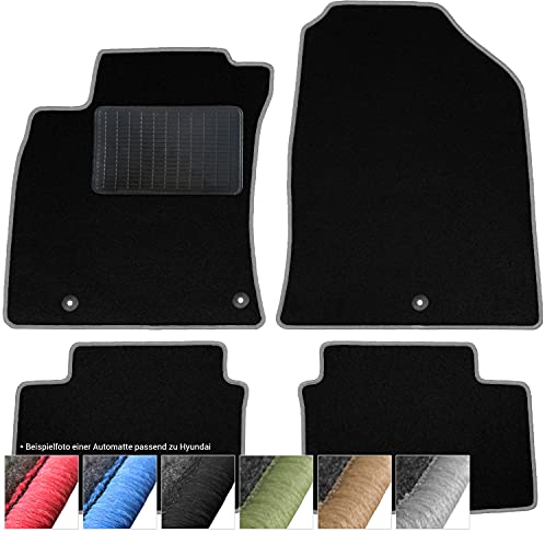 moto-MOLTICO Fußmatten Auto - Velours Autoteppiche passend für Kia Sportage II Hyundai Ix35 (2009-2015) - 4-teiliges Set - Schwarze Automatten mit Grauen Ziernähten