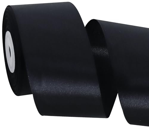 TONIFUL 5 cm x 25 meter brett svart satinband solida tygband rulle för alla hjärtans dag hantverk stol skärp present inslagning inbjudningskort blommor bågar fest bröllop bildekoration (50 mm, svart)