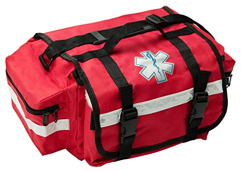 NOVAMEDIC Professional Red First Responder Bag – 17” x 9” x 7” | Empty EMT Trauma Kit Carrier with Removable Dividers, Reflective Strips, Water-Resistant Base