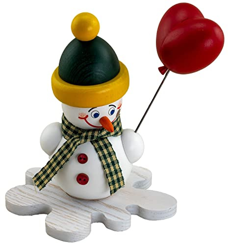 Seiffener Volkskunst | Räuchermann Schneemann | Räuchermännchen mit Herz 12 cm | Jack