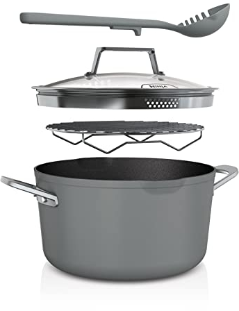 Ninja Foodi 8-in-1 PossiblePot with ZEROSTICK, Roasting/Steaming Rack, Strainer, Utensil, Glass Lid, 6.6L, Induction Compatible, Oven Safe to 260°C, Sea Salt Grey CW202GYUK