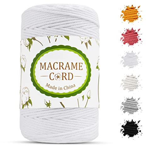 LEREATI Corda Macrame 3mm x 200m, Filo Macrame Cordoncino Cotone Naturale, Macramè Filo Spago Colorata, Cordino per Borse Uncinetto, Arazzo da Parete, Fai da Te, Decorazione Bohémien (Bianco)