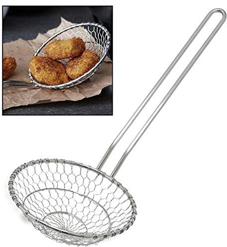 Hicook - Colador de araña de cocina de acero inoxidable para espolvorear alimentos y espolvorear fideos para pasta, espaguetis y freír, 7 pulgadas (5 pulgadas)