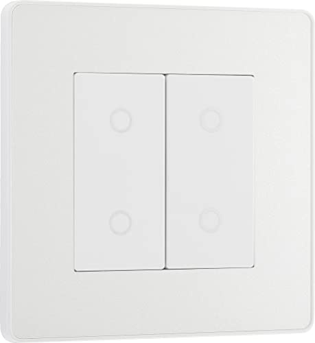 BG Electrical Double Slave/Secondary Touch Dimmer Wall Light Switch, 2-Way, Trailing Edge, Screwless Front Plate, Evolve, Pearlescent White, 200W, PCDCLTDS2W