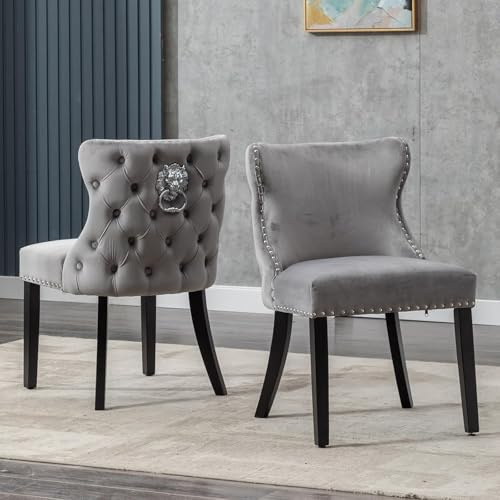 chairus Lot de 2 Chaises de Salle à Manger avec Pieds en Bois Chaise Rembourrées en Velours Chaise de Cuisine sans Accoudoirs (Gris-2)