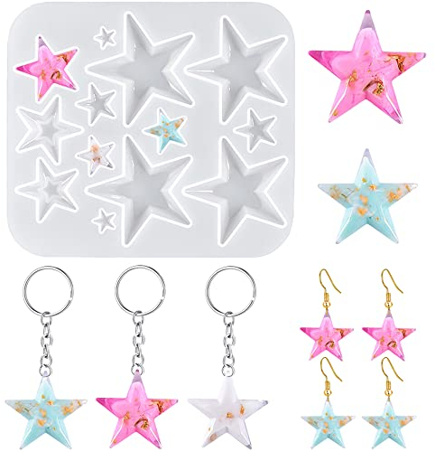 Weenkeey Stern Epoxidharz Formen Stern Gießformen Schmuck Gussform Pentagram Silikonform für DIY Handwerk Anhänger Halskette 4 Größen