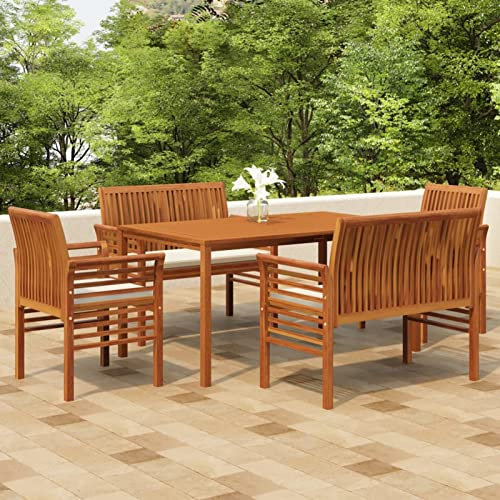 Yolola 5-TLG. Garten Essgruppe Sitzgruppe Gartenmöbel Sitzgarnitur Set mit Kissen Gartentisch mit 4 Stühle Gartengarnitur Terrassenmöbel Gartenmöbel Holz mit 2X Bank + 2X Sessel + Tisch