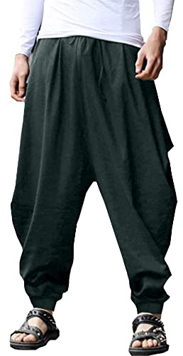 YAOHUOLE Mens Wide Leg Trousers Mens Harem Pants UK Hippy Trousers Baggy Pants Men Harem Japanese Hippie Clothes Men Dark Gray 3XL