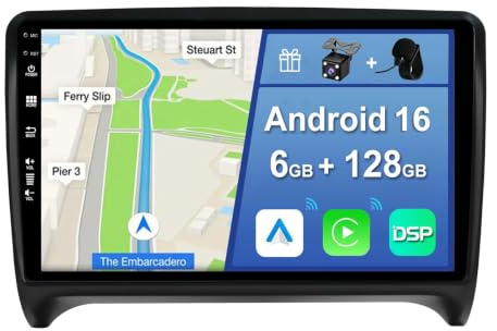 YUNTX [6GB+128GB] Autoradio 2 DIN Android 16 per Audi TT MK2 8J(2006-2012)-[Incorporato Carplay/Android Auto/DSP/GPS]-IPS 2.5D 9 Touch Screen-Camera+MIC-DAB/Mirror Link/Bluetooth 5.0/WiFi/USB/4G