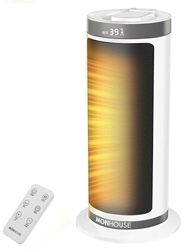 MONHOUSE Electric Heater - Energy Efficient PTC Ceramic, Silent Portable Heater with LED Display, Remote Control, Overheat Protection, Smart Thermostat, 1-12HR Timer - Ideal for Office, Home, Bedroom