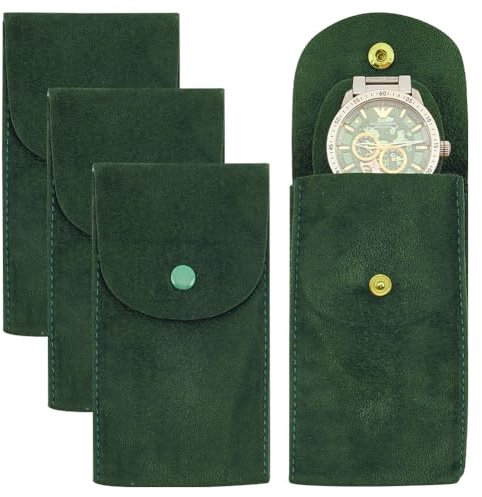BENECREAT 4PCS Uhrentasche Uhrenaufbewahrungstasche, Dunkelgrüner Tragbarer Uhren-Reiseetui-Organizer Aus Samt Mit Einsatz Für Reisen Im Freien, 12.9x6.8x0.6 cm